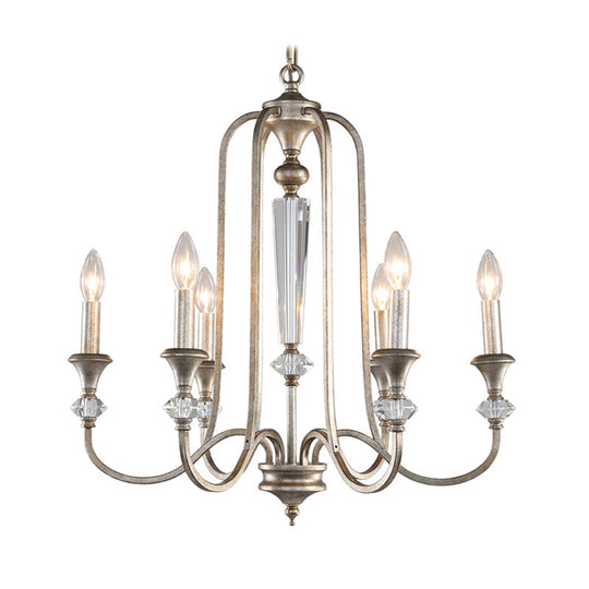 Rustic Metal Chandelier: 6-Light Candle Pendant With Aged Silver Finish - Ideal For Living Room