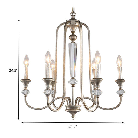 Rustic Metal Chandelier: 6-Light Candle Pendant With Aged Silver Finish - Ideal For Living Room