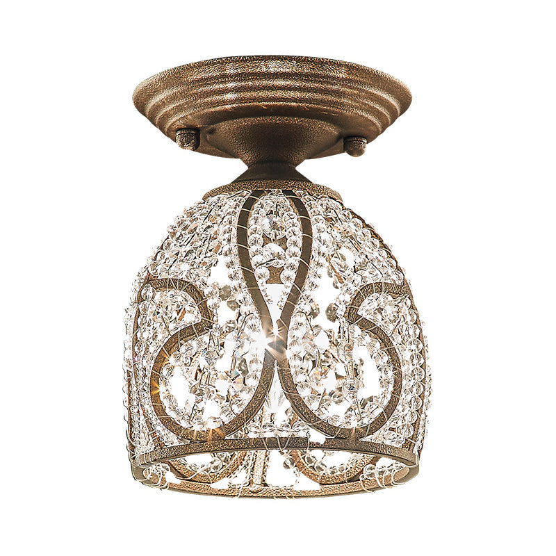 Rustic Crystal And Metal Semi Flush Mount Dome Corridor Ceiling Light Bronze Finish 1