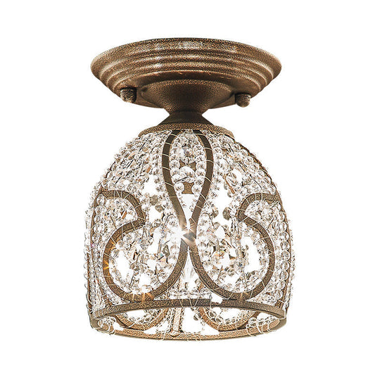 Rustic Crystal And Metal Semi Flush Mount Dome Corridor Ceiling Light Bronze Finish 1