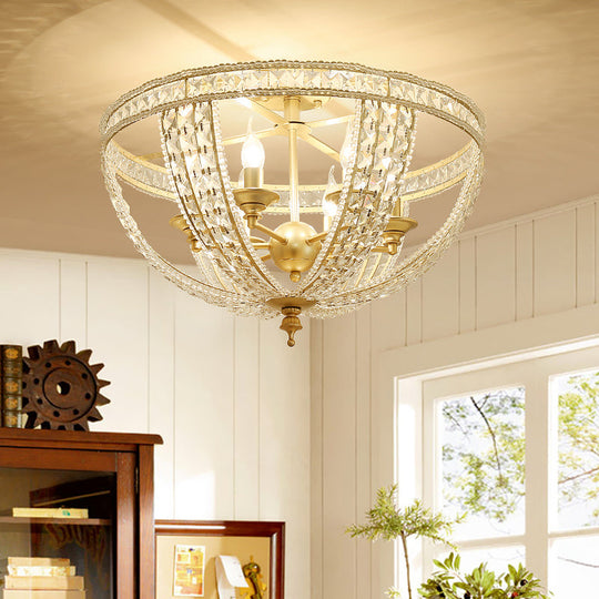 Traditional Gold Semi Flush Mount Ceiling Light with Crystal Strands - 3-Lights