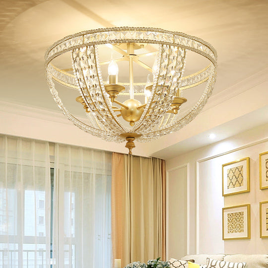 Traditional Gold Semi Flush Mount Ceiling Light with Crystal Strands - 3-Lights