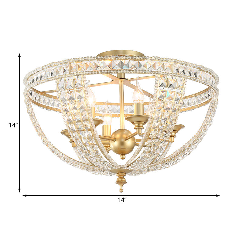 Traditional Gold Semi Flush Mount Ceiling Light with Crystal Strands - 3-Lights