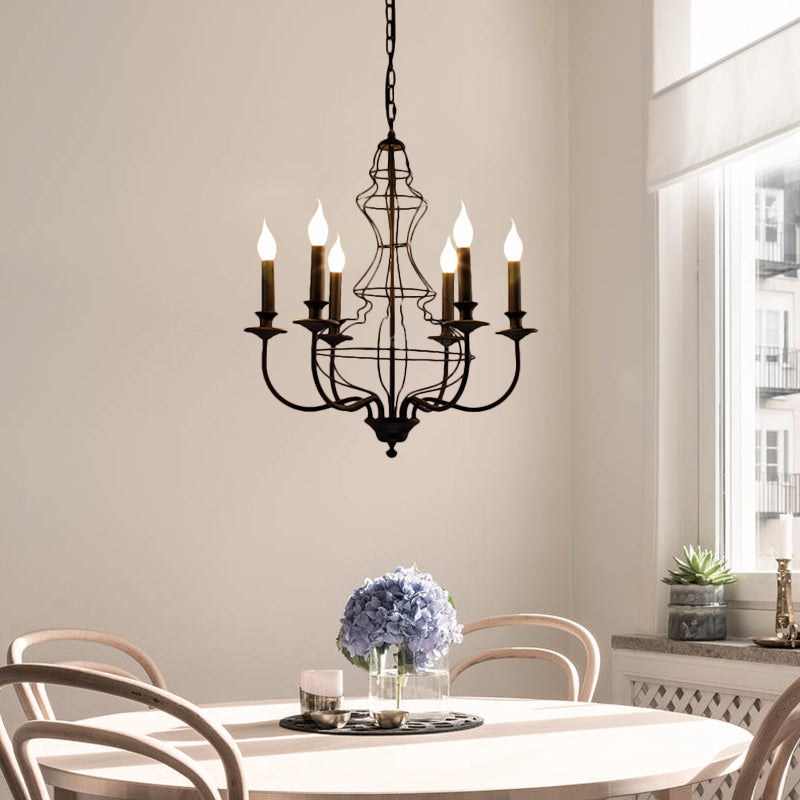 Rustic Metal Chandelier With 6/8 Lights - Candle-Inspired Dining Room Pendant Lighting In Black &