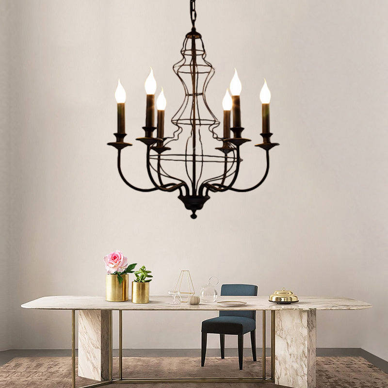 Rustic Metal Chandelier With 6/8 Lights - Candle-Inspired Dining Room Pendant Lighting In Black &