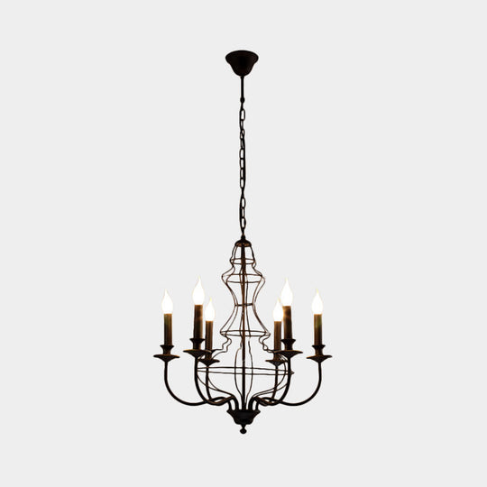 Rustic Metal Chandelier With 6/8 Lights - Candle-Inspired Dining Room Pendant Lighting In Black &