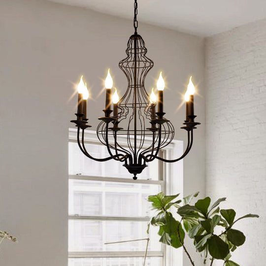 Rustic Metal Chandelier With 6/8 Lights - Candle-Inspired Dining Room Pendant Lighting In Black &