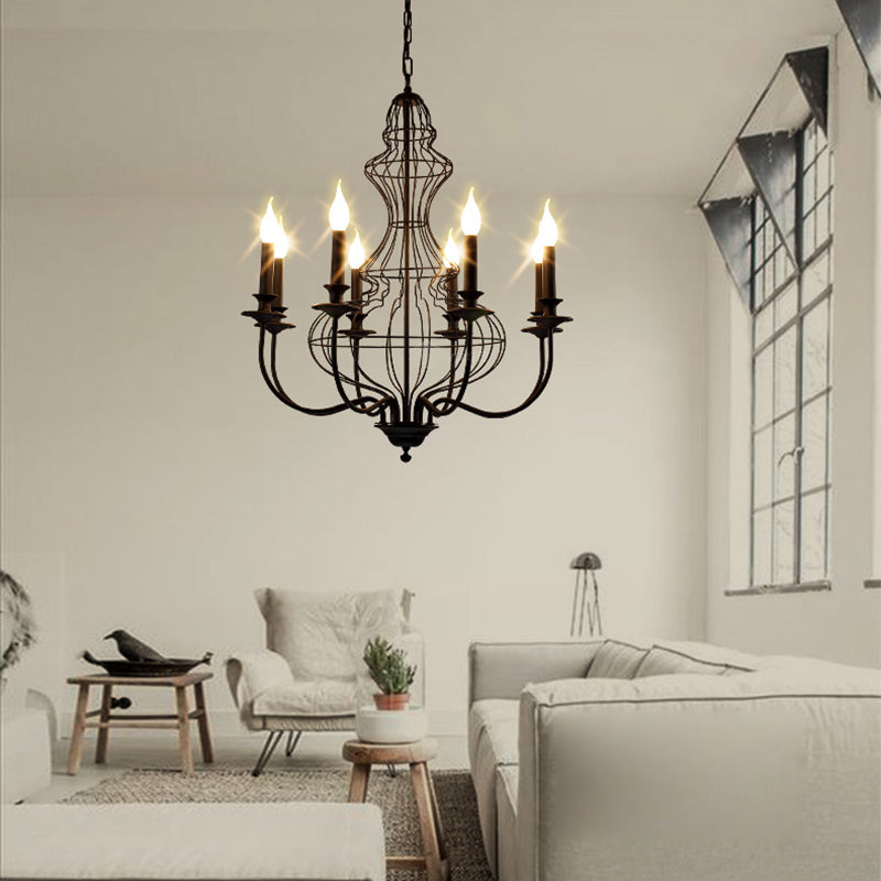 Rustic Metal Chandelier With 6/8 Lights - Candle-Inspired Dining Room Pendant Lighting In Black &