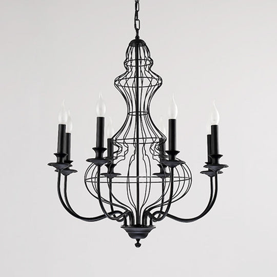 Rustic Metal Chandelier With 6/8 Lights - Candle-Inspired Dining Room Pendant Lighting In Black &