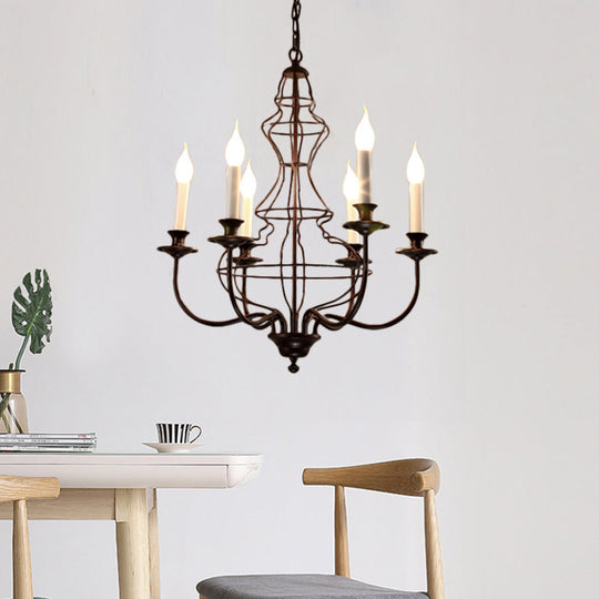 Rustic Metal Chandelier With 6/8 Lights - Candle-Inspired Dining Room Pendant Lighting In Black &