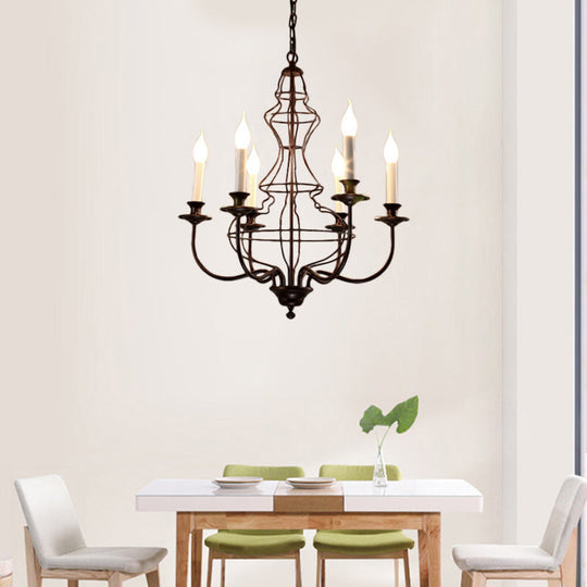 Rustic Metal Chandelier With 6/8 Lights - Candle-Inspired Dining Room Pendant Lighting In Black &