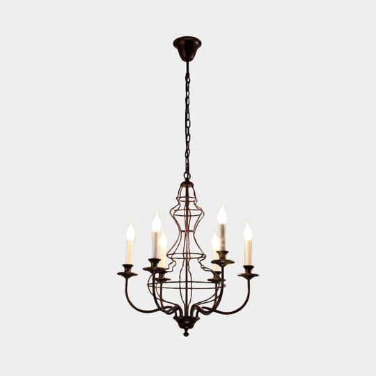 Rustic Metal Chandelier With 6/8 Lights - Candle-Inspired Dining Room Pendant Lighting In Black &