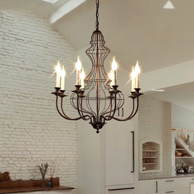 Rustic Metal Chandelier With 6/8 Lights - Candle-Inspired Dining Room Pendant Lighting In Black &