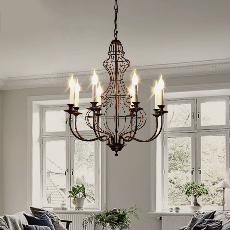 Rustic Metal Chandelier With 6/8 Lights - Candle-Inspired Dining Room Pendant Lighting In Black &