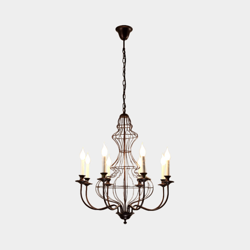 Rustic Metal Chandelier With 6/8 Lights - Candle-Inspired Dining Room Pendant Lighting In Black &