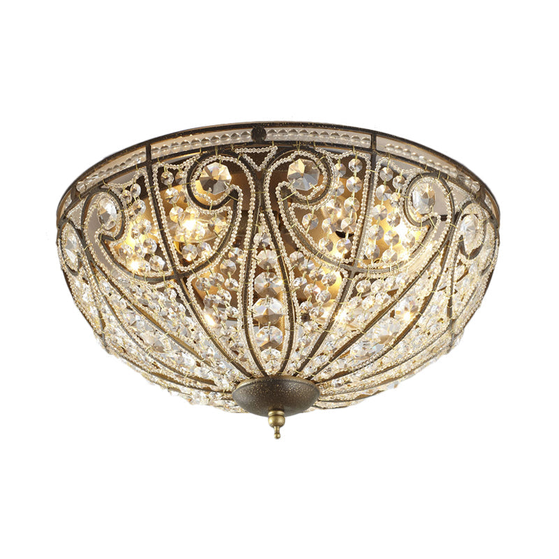 Brass 4-Light Rustic Metal and Crystal Dome Flush Mount Ceiling Light