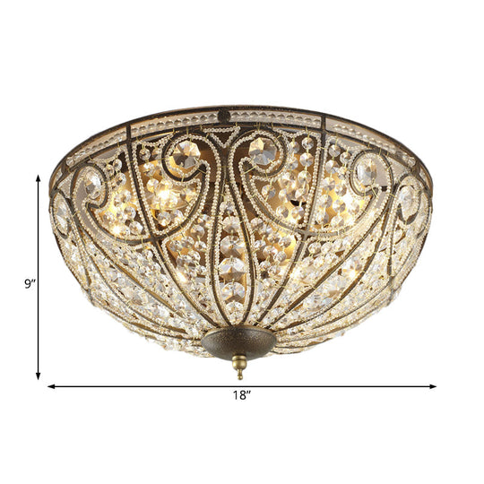 Brass 4-Light Rustic Metal and Crystal Dome Flush Mount Ceiling Light