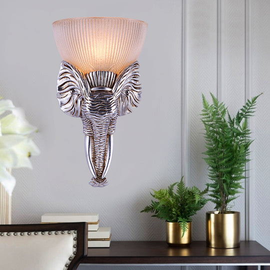 Traditional Prism Glass Silver Elephant Sconce Light - Wall Mounted Hallway 1-Light Fixture