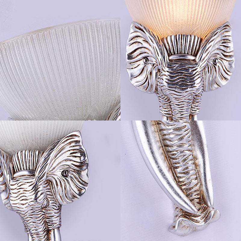 Traditional Prism Glass Silver Elephant Sconce Light - Wall Mounted Hallway 1-Light Fixture