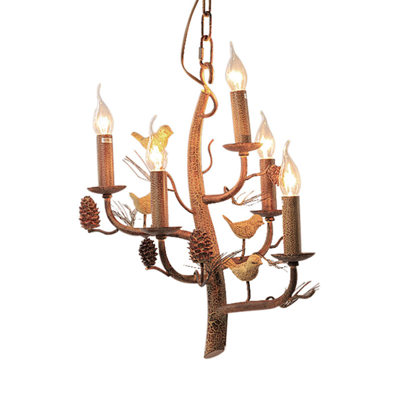 Rustic Metal Chandelier With Candle Dining Room Ceiling Fixture - 3/5 Lights Wood Hanging Design