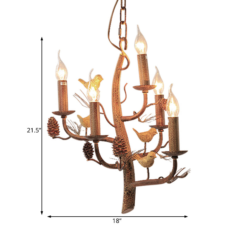 Rustic Metal Chandelier With Candle Dining Room Ceiling Fixture - 3/5 Lights Wood Hanging Design