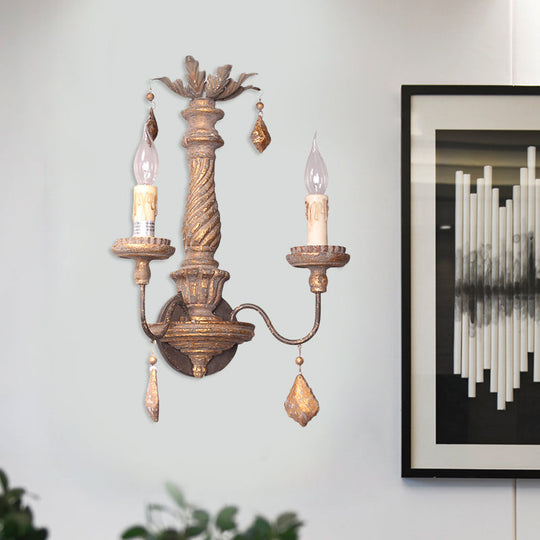 Wood Drop Rustic Grey Wall Sconce Light: 2-Light Candle-Shaped Hallway