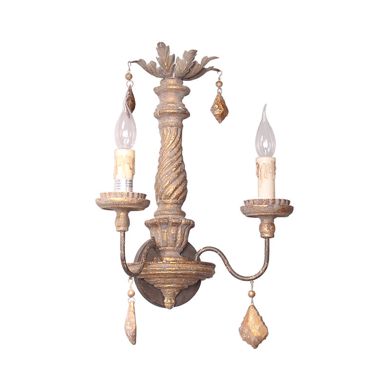 Wood Drop Rustic Grey Wall Sconce Light: 2-Light Candle-Shaped Hallway