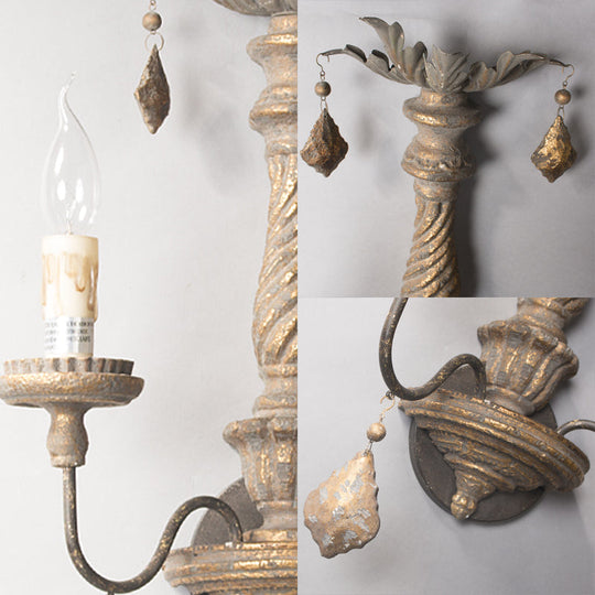 Wood Drop Rustic Grey Wall Sconce Light: 2-Light Candle-Shaped Hallway