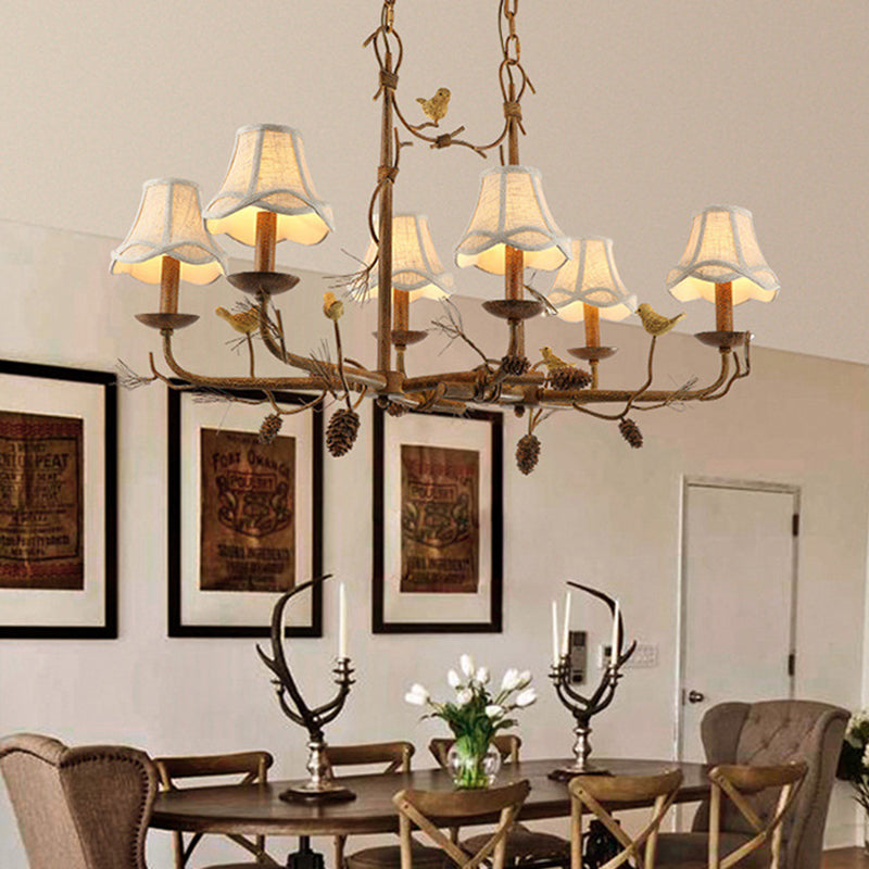 Country 6-Light Metal Bell Shade Chandelier: Brown Pendant Light For Living Room