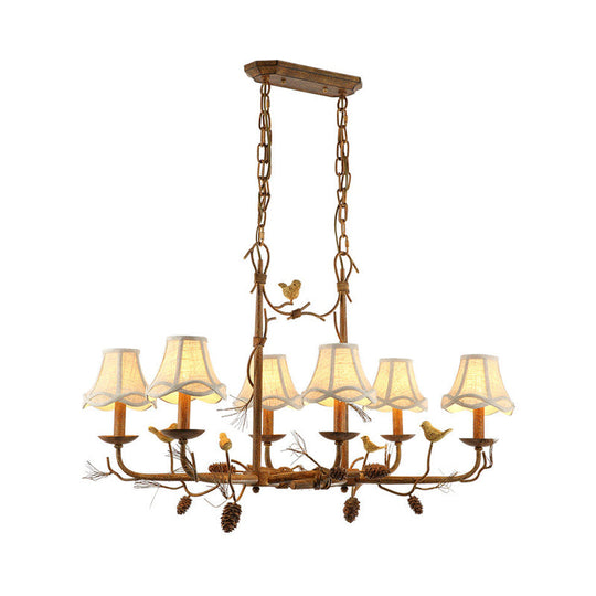 Country 6-Light Metal Bell Shade Chandelier: Brown Pendant Light For Living Room