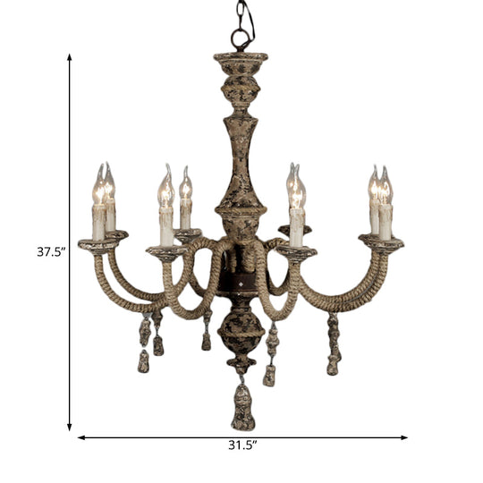 Metal Chandelier Light - Country Style Pendant Lighting With 8 Lights Perfect For Dining Rooms Brown