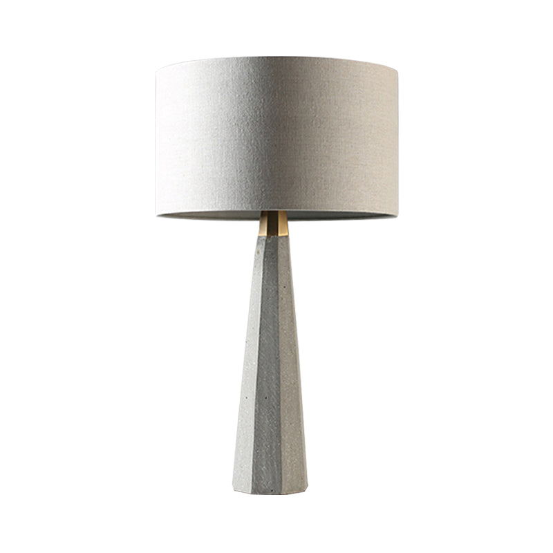 Simple Drum Fabric Table Lamp With Grey Tapered Cement Base - Ideal For Study Room Lighting