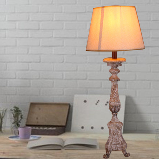 Trapezoid Vintage Table Lamp - 1 Light Night For Study Room With Taupe Wood Base