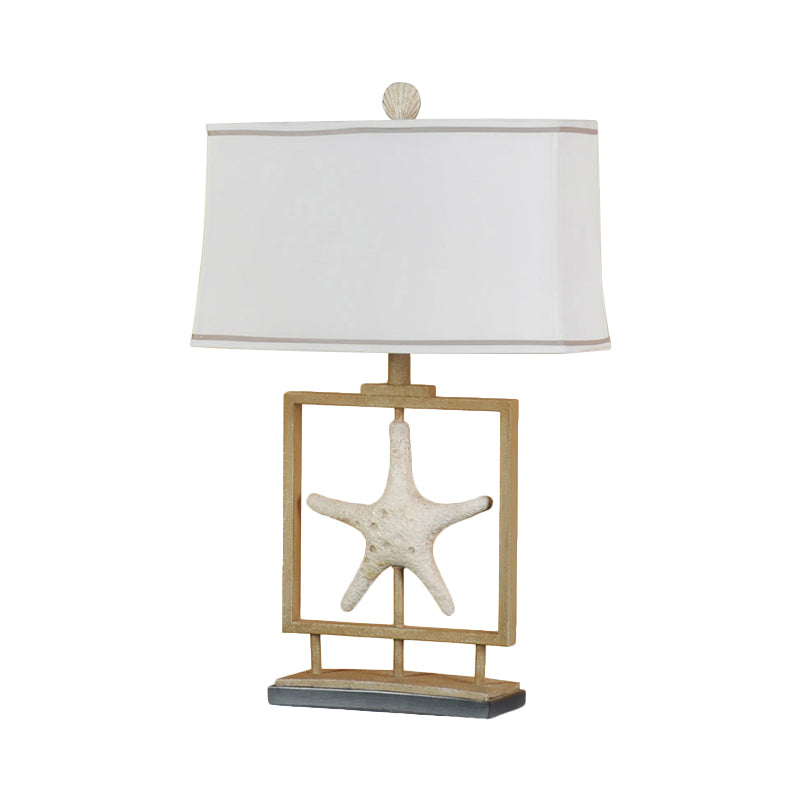 Vintage White Fabric Table Lamp With Starfish Design - 1 Light Trapezoid