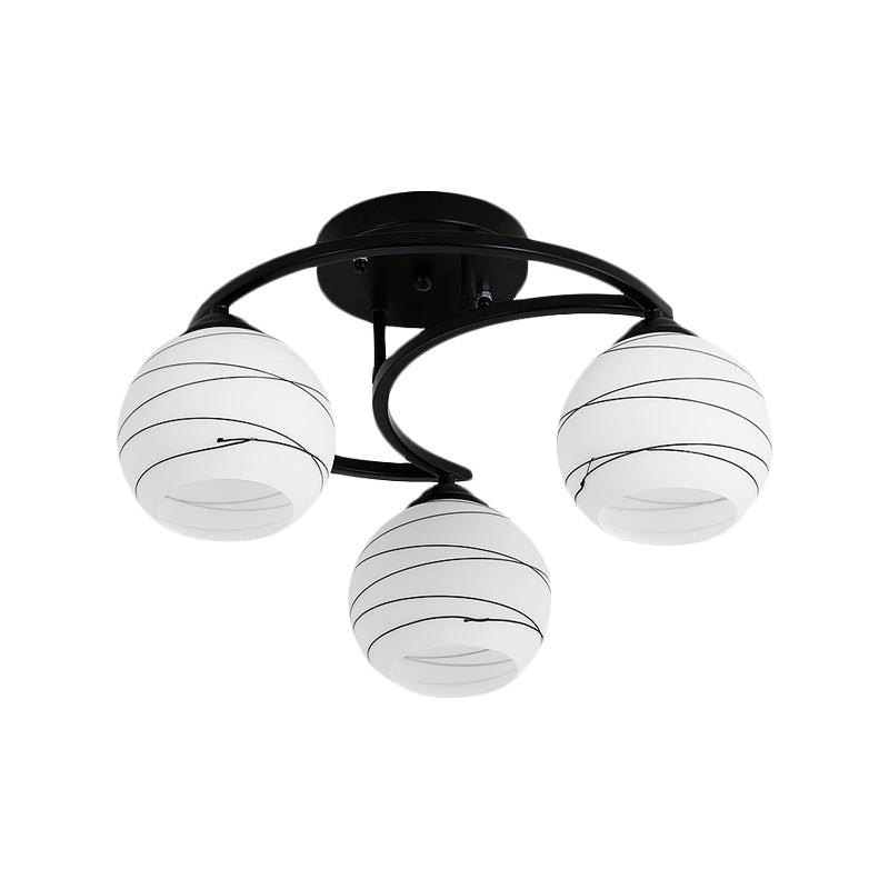 Classic Bubble Shade White Glass Semi Flush Mount Light in Black - 3/6 Lights Ceiling Lighting for Living Room