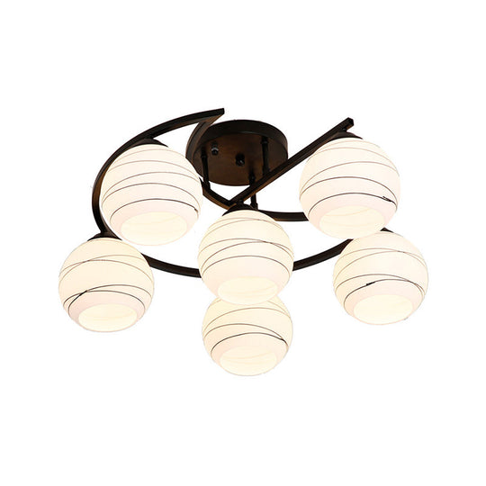 Classic Bubble Shade White Glass Semi Flush Mount Light in Black - 3/6 Lights Ceiling Lighting for Living Room