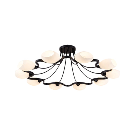 Classic Black Semi Flush Mount Ceiling Fixture with Bubble White Glass Shades - 6/8/10 Lights for Living Room