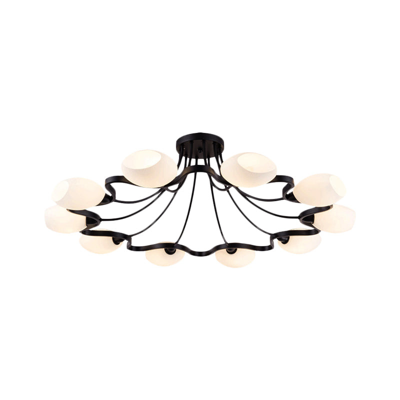 Classic Black Semi Flush Mount Ceiling Fixture With Bubble White Glass Shades - 6/8/10 Lights For