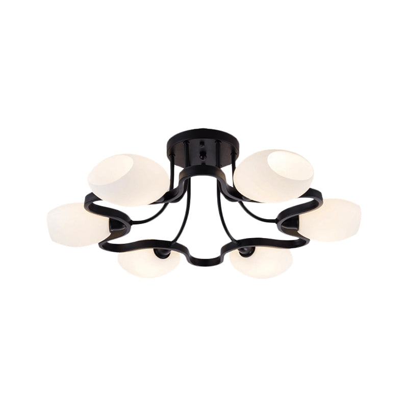 Classic Black Semi Flush Mount Ceiling Fixture with Bubble White Glass Shades - 6/8/10 Lights for Living Room