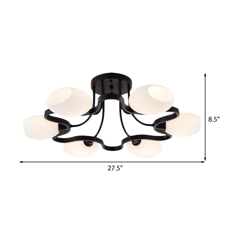 Classic Black Semi Flush Mount Ceiling Fixture with Bubble White Glass Shades - 6/8/10 Lights for Living Room