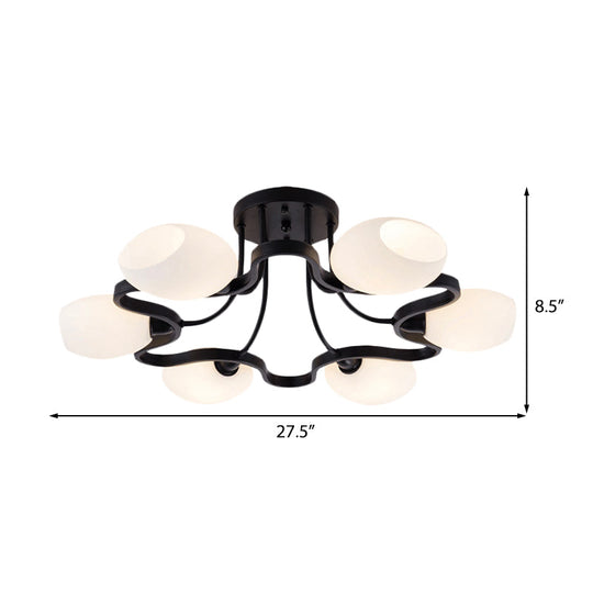 Classic Black Semi Flush Mount Ceiling Fixture with Bubble White Glass Shades - 6/8/10 Lights for Living Room