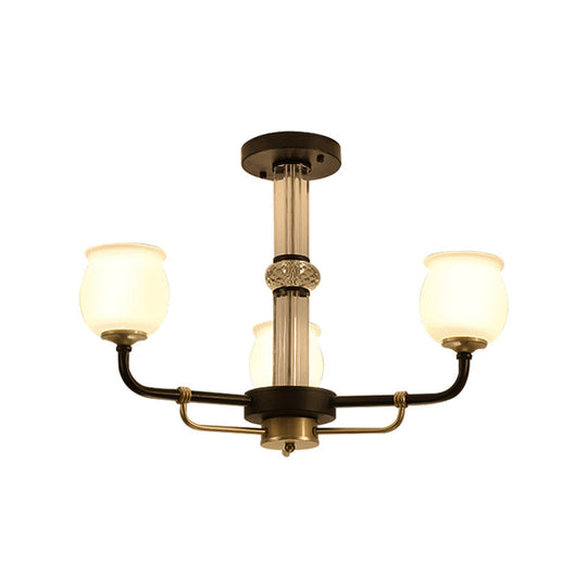 Black Glass Semi Flush Ceiling Light Fixture - Jar Shaped Traditional Design (3/6 Lights) for Living Room