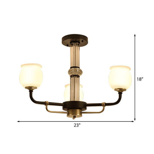 Black Glass Semi Flush Ceiling Light Fixture - Jar Shaped Traditional Design (3/6 Lights) for Living Room