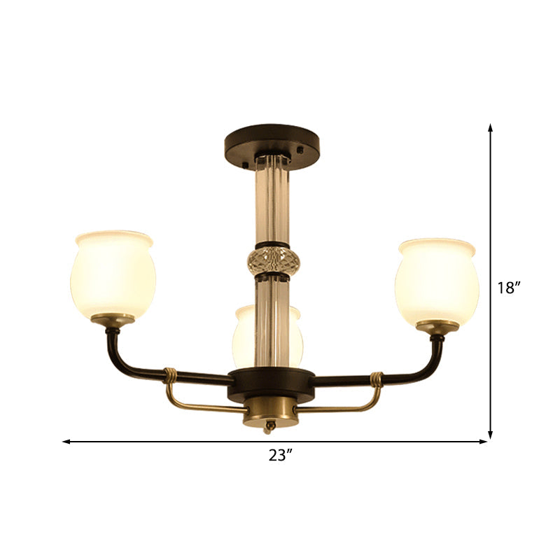 Black Glass Semi Flush Ceiling Light Fixture - Jar Shaped Traditional Design (3/6 Lights) For Living