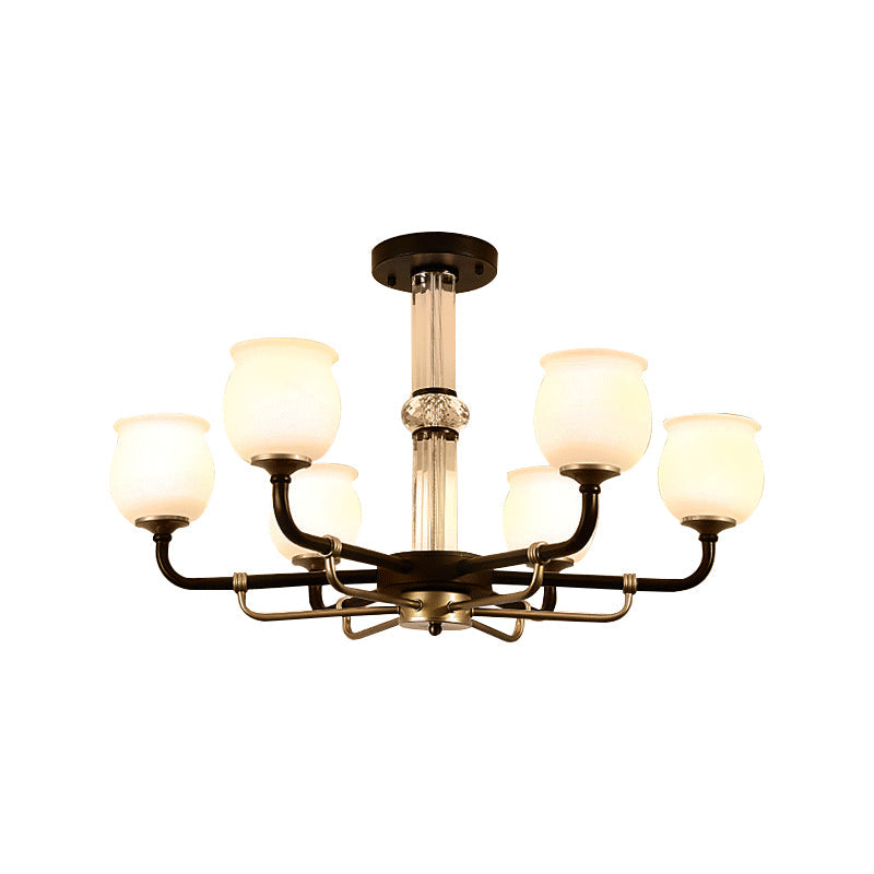 Black Glass Semi Flush Ceiling Light Fixture - Jar Shaped Traditional Design (3/6 Lights) For Living