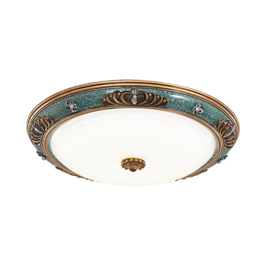 Classic Green LED Flush Mount Lamp with Milky Glass, Ideal for Living Room Ceiling Lighting