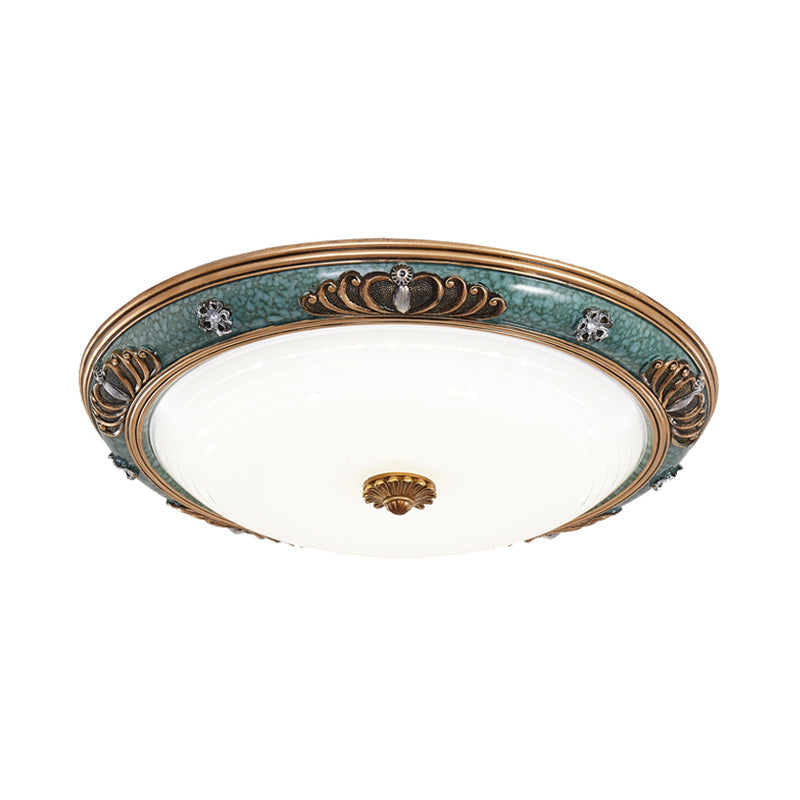 Classic Green Led Flush Mount Lamp With Milky Glass Ideal For Living Room Ceiling Lighting