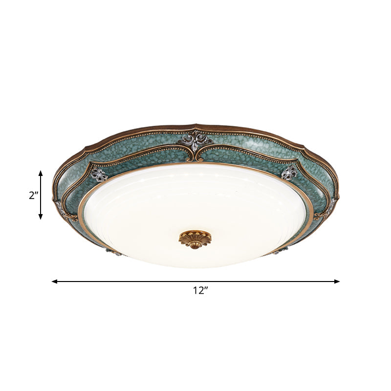 Classic Green LED Flush Mount Lamp with Milky Glass, Ideal for Living Room Ceiling Lighting