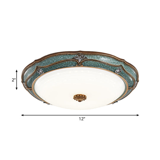 Classic Green LED Flush Mount Lamp with Milky Glass, Ideal for Living Room Ceiling Lighting