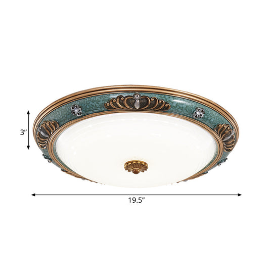 LED Flush Light Fixture with Milky Glass and Traditional Green Crown Design - Wide Sizes Available in Warm or White Light for Living Room Ceiling Lighting